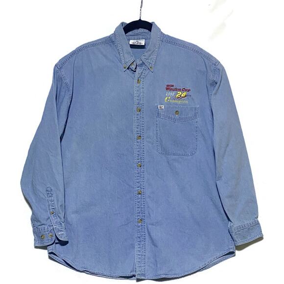 NASCAR Winston Cup Champion 1997 Button Up Shirt Mens Large Denim Long Sleeve - Picture 1 of 8